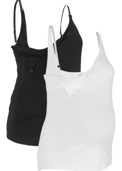 bonprix bonprix Top premamá/de lactancia de algodón orgánico (2 unidades) Negro-blanco