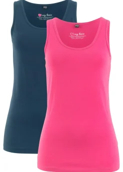 bonprix bonprix Top sin mangas elástico (2 unidades) Azul marino + fucsia Best