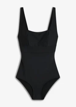 bonprix bonprix Traje de baño con efecto moldeador medio con escote cuadrado Negro Best