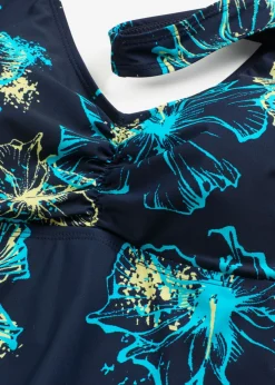 bonprix bonprix Traje de baño con efecto moldeador medio y escote en V Azul marino/turquesa/amarillo estampado Outlet