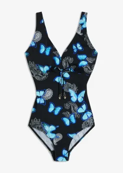 bonprix bonprix Traje de baño con escote en V Negro estampado Clearance