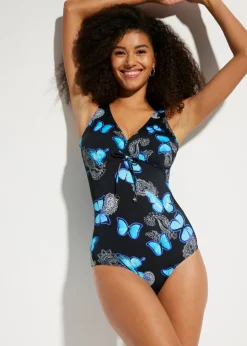 bonprix bonprix Traje de baño con escote en V Negro estampado Clearance
