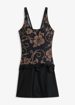 bonprix bonprix Traje de baño con ligero efecto moldeador Negro-marrón grisáceo de flores Sale