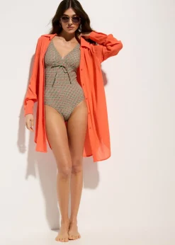 bonprix bonprix Traje de baño con ligero efecto moldeador negro-rojo-caqui Hot