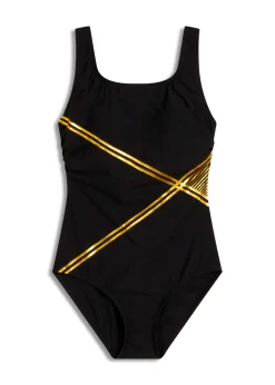 bonprix bonprix Traje de baño con ligero efecto moldeador Negro-oro New