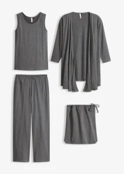 bonprix bonprix Traje para estar por casa (3 piezas) con viscosa Gris jaspeado Best