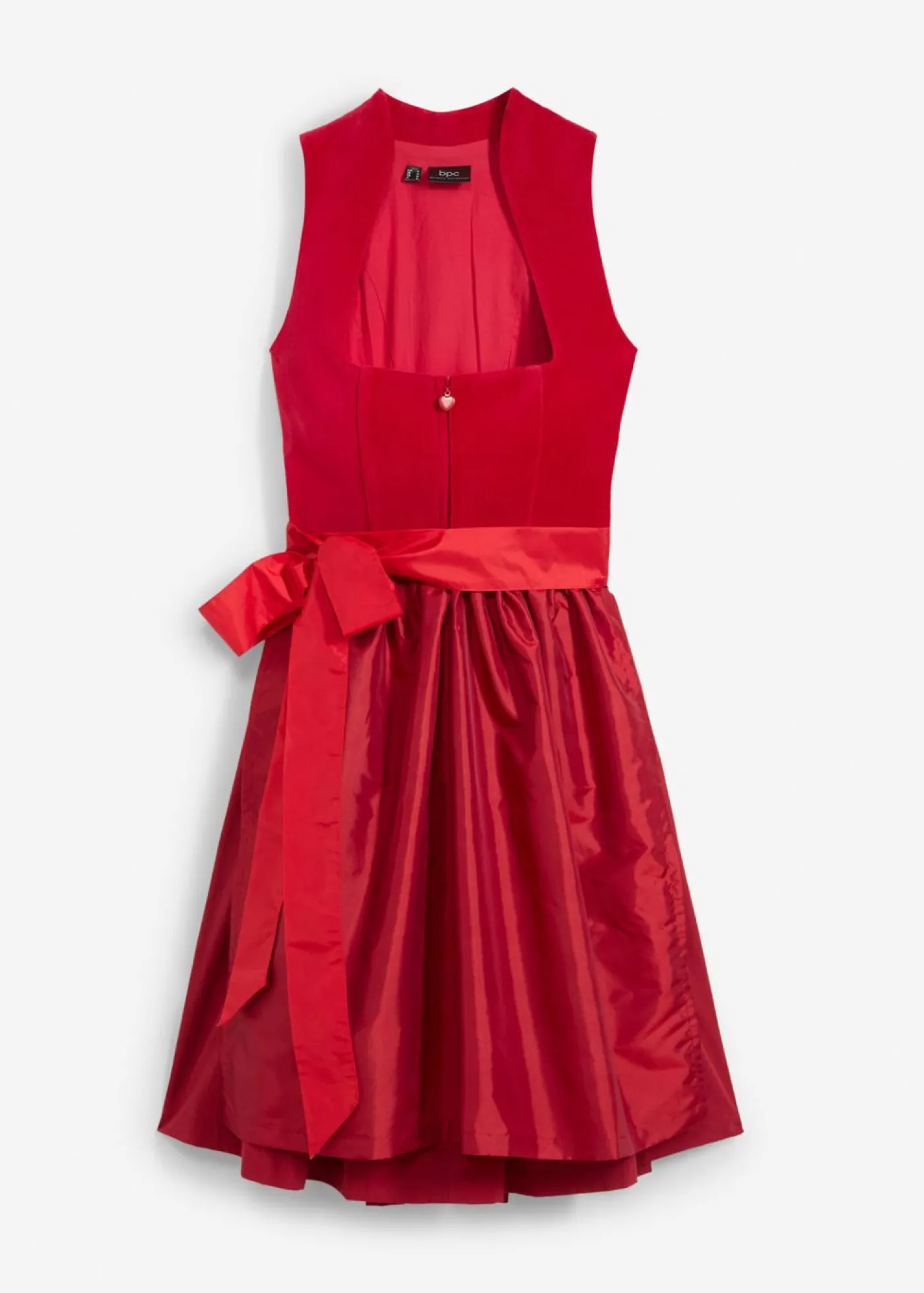 bonprix bonprix Traje tirolés con corpiño de terciopelo y delantal de satén (2 piezas) rojo atardecer/rojo Clearance
