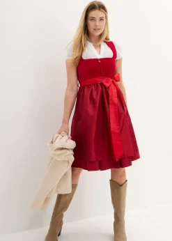 bonprix bonprix Traje tirolés con corpiño de terciopelo y delantal de satén (2 piezas) rojo atardecer/rojo Clearance