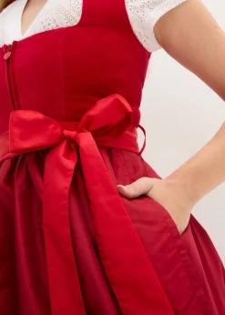 bonprix bonprix Traje tirolés con corpiño de terciopelo y delantal de satén (2 piezas) rojo atardecer/rojo Clearance