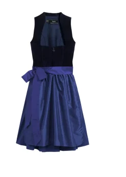 bonprix bonprix Traje tirolés con corpiño de terciopelo y delantal de satén (2 piezas) Azul marino/azul oxford Clearance