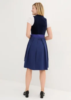 bonprix bonprix Traje tirolés con corpiño de terciopelo y delantal de satén (2 piezas) Azul marino/azul oxford Clearance