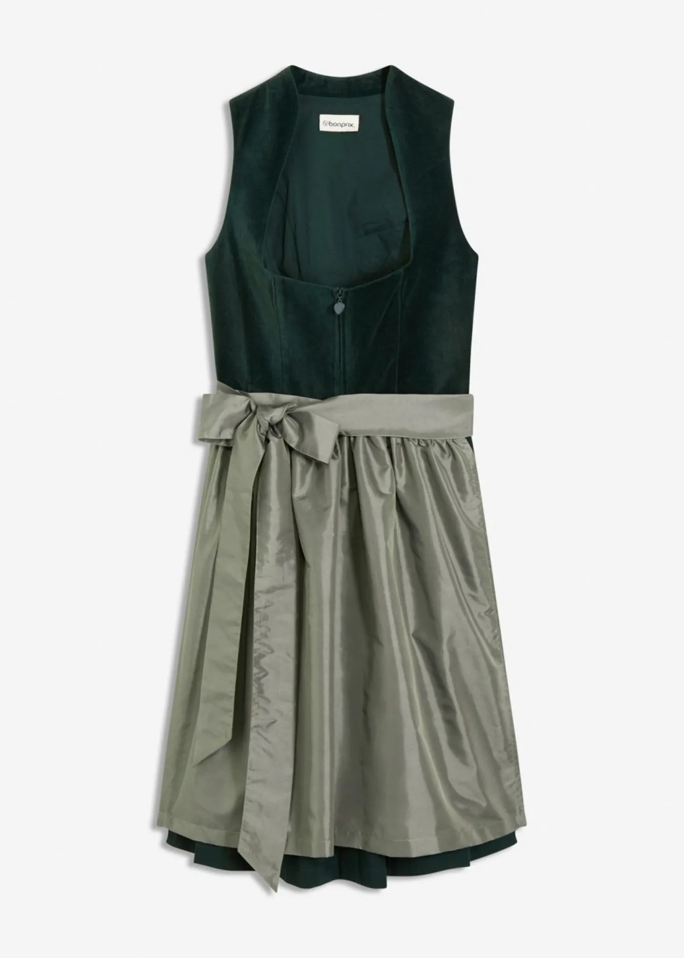 bonprix bonprix Traje tirolés con corpiño de terciopelo y delantal de satén (2 piezas) oliva/verde oliva Outlet