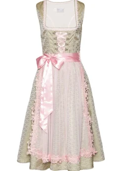 bonprix bonprix Traje tirolés con perlas (2 piezas) Caqui nuevo/rosa claro/rosa empolvado estampado Sale