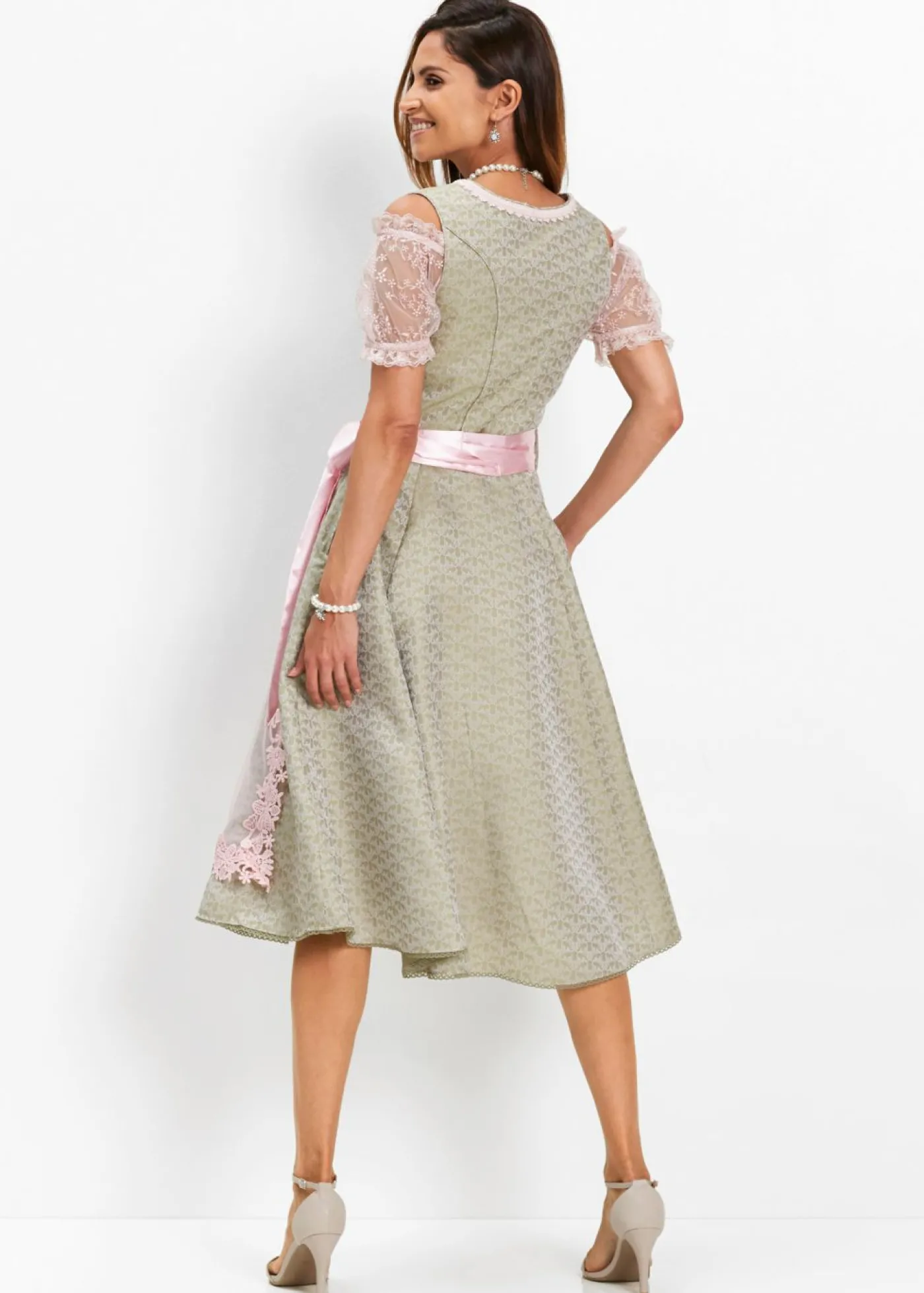 bonprix bonprix Traje tirolés con perlas (2 piezas) Caqui nuevo/rosa claro/rosa empolvado estampado Sale