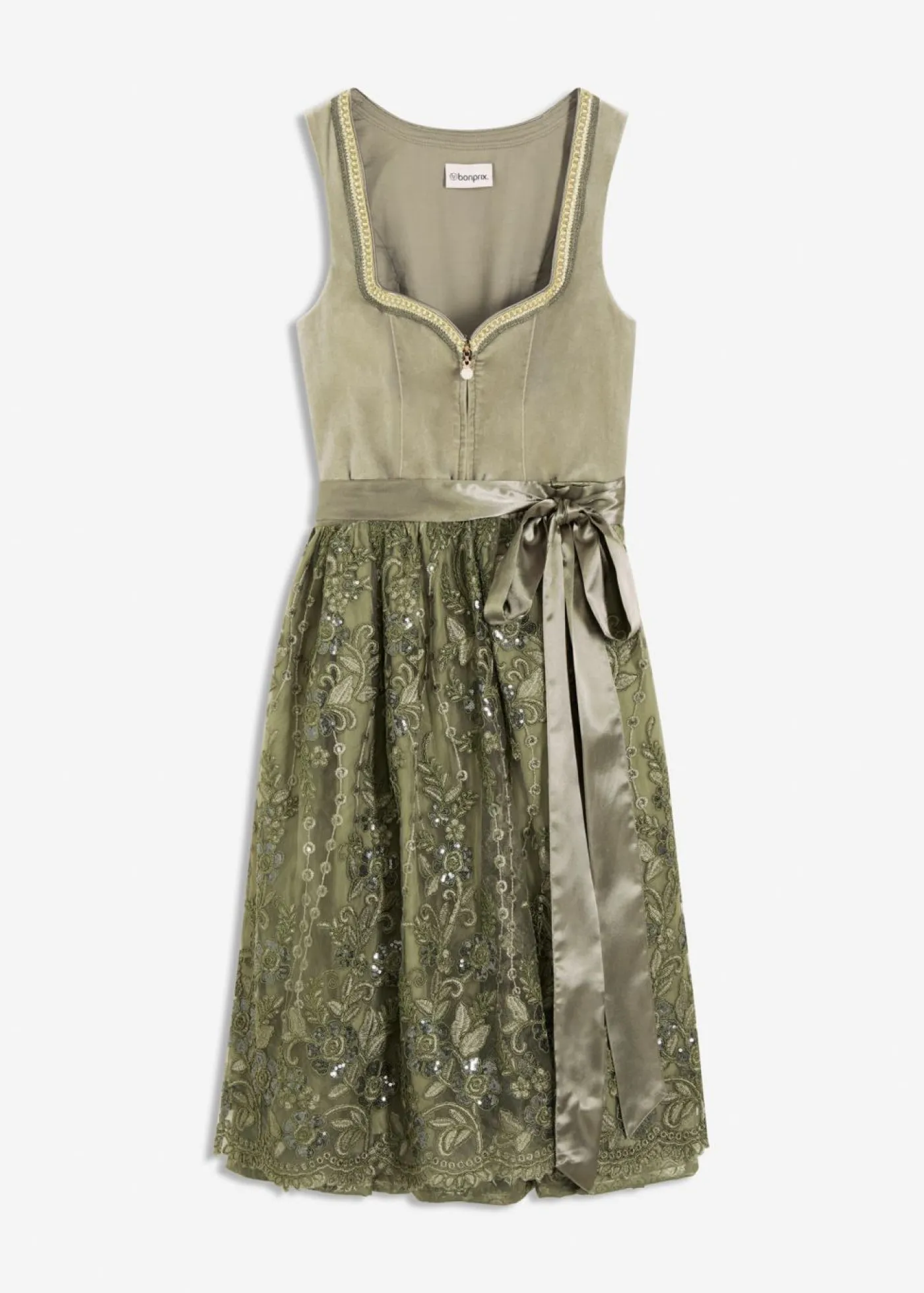 bonprix bonprix Traje tirolés y delantal (2 piezas) musgo-champán Discount
