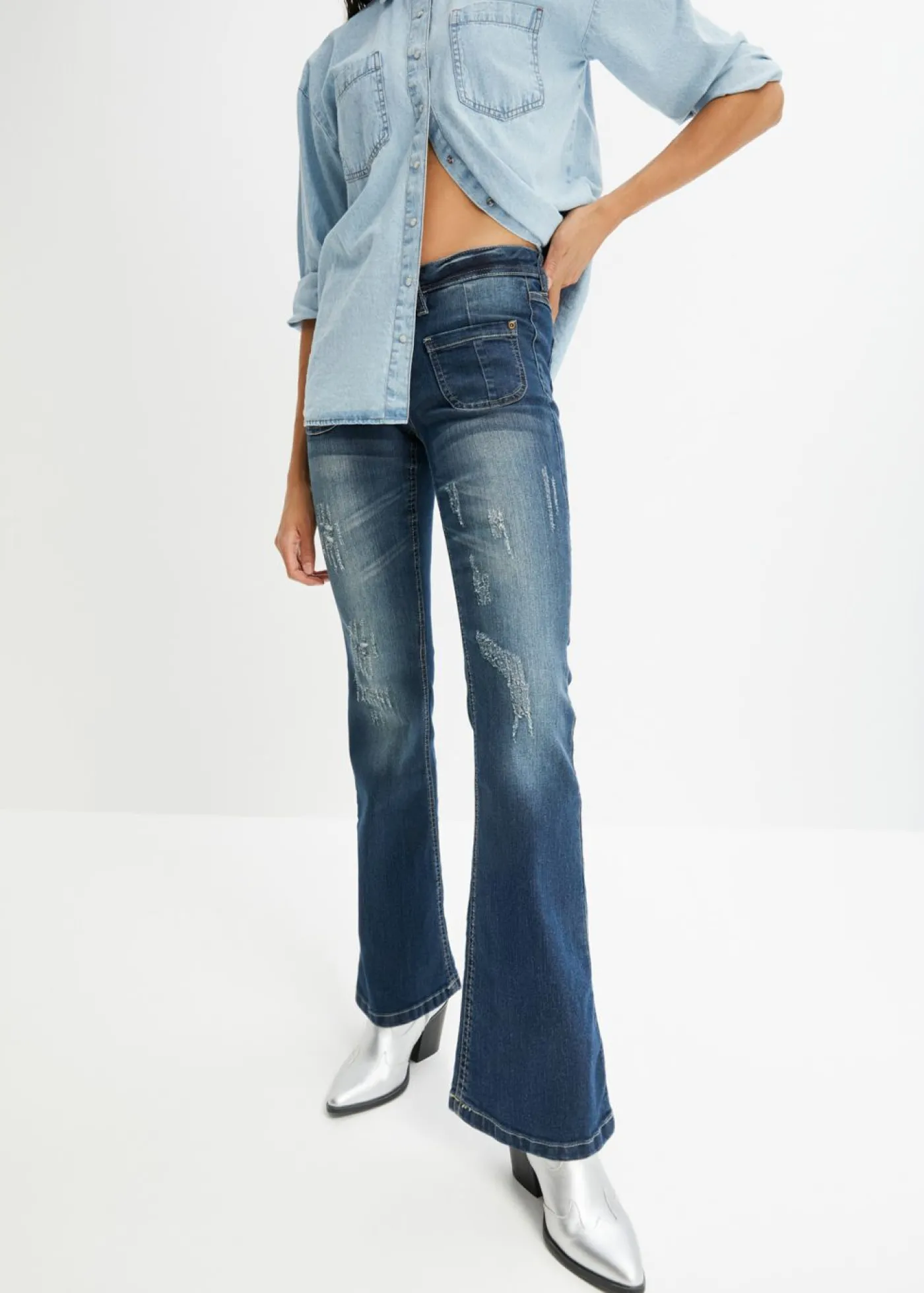 bonprix bonprix Vaquero bootcut con efecto descolorido azul noche denim New