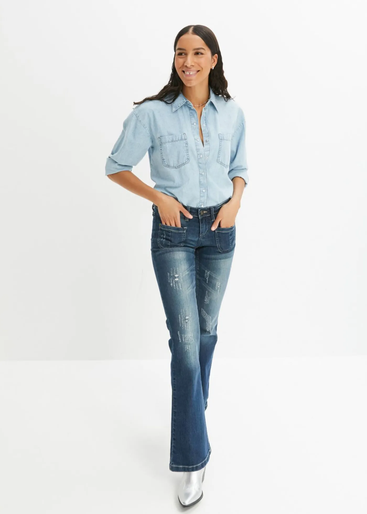 bonprix bonprix Vaquero bootcut con efecto descolorido azul noche denim New