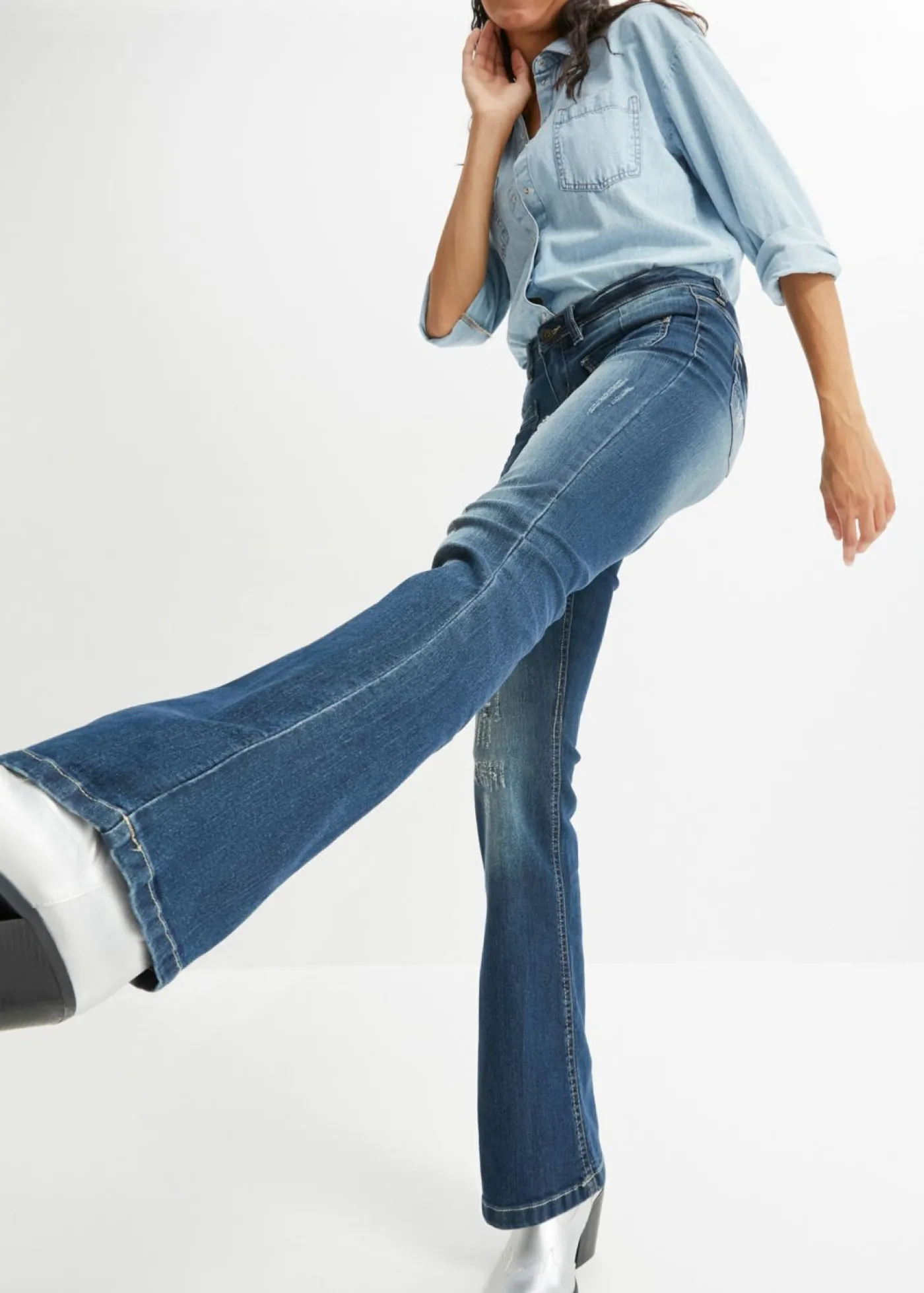 bonprix bonprix Vaquero bootcut con efecto descolorido azul noche denim New