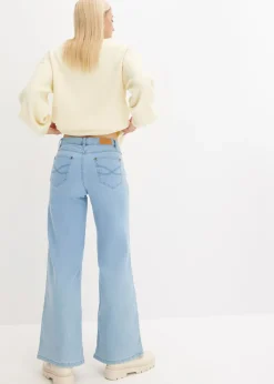 bonprix bonprix Vaquero de pernera ancha, mid waist, elástico Denim claro desgastado New