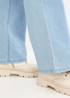 bonprix bonprix Vaquero de pernera ancha, mid waist, elástico Denim claro desgastado New