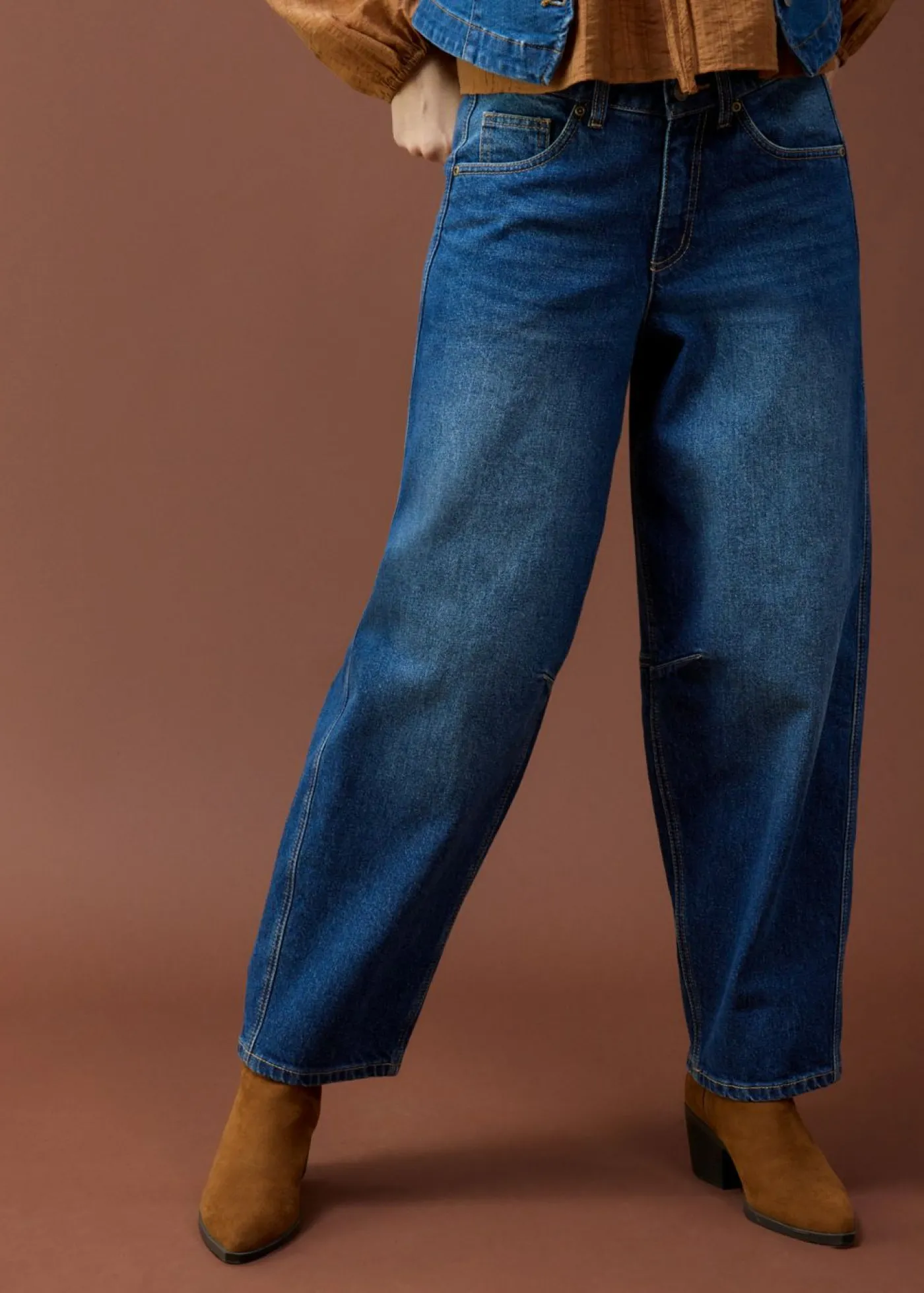 bonprix bonprix Vaqueros abullonados con talle medio azul oscuro denim usado New