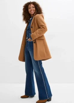 bonprix bonprix Vaqueros acampanados de talle alto con ribete de tachuelas Azul piedra usado Sale