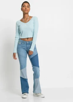 bonprix bonprix Vaqueros acampanados de talle medio azul claro denim/azul piedra/azul oscuro denim New