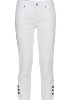 bonprix bonprix Vaqueros acortados de corte slim y media cintura Sarga blanca Hot