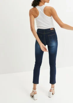bonprix bonprix Vaqueros acortados de corte slim y media cintura Denim claro desgastado Sale