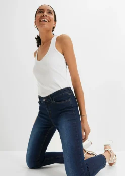 bonprix bonprix Vaqueros acortados de corte slim y media cintura Denim claro desgastado Sale