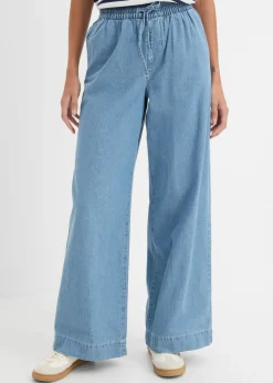bonprix bonprix Vaqueros anchos de talle medio con cinturilla cómoda azul hielo denim usado Sale
