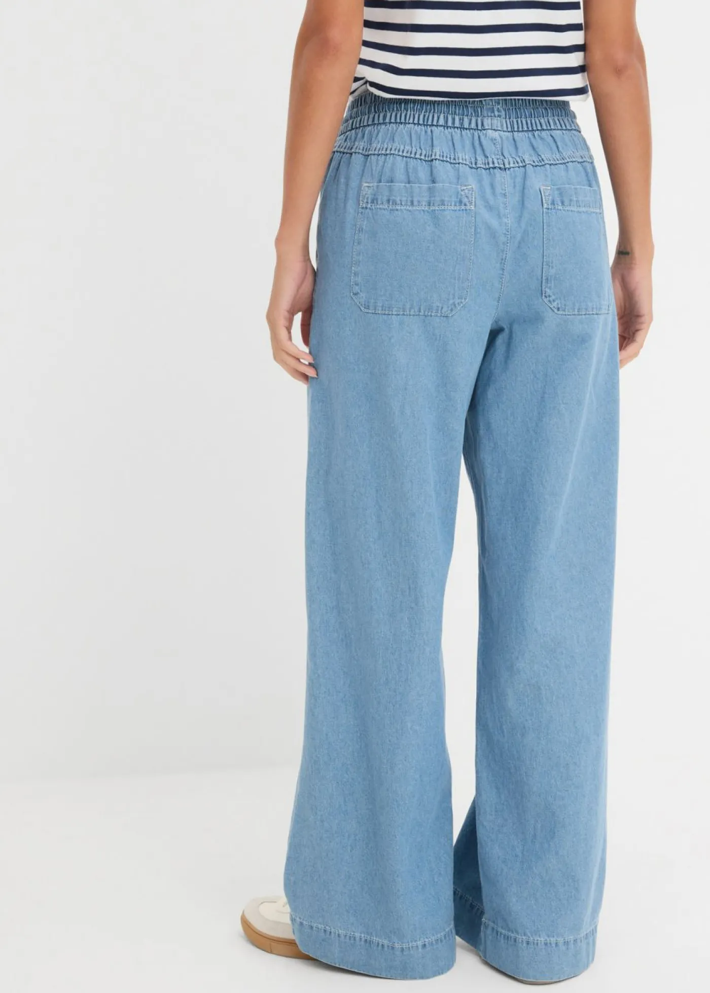 bonprix bonprix Vaqueros anchos de talle medio con cinturilla cómoda azul hielo denim usado Sale