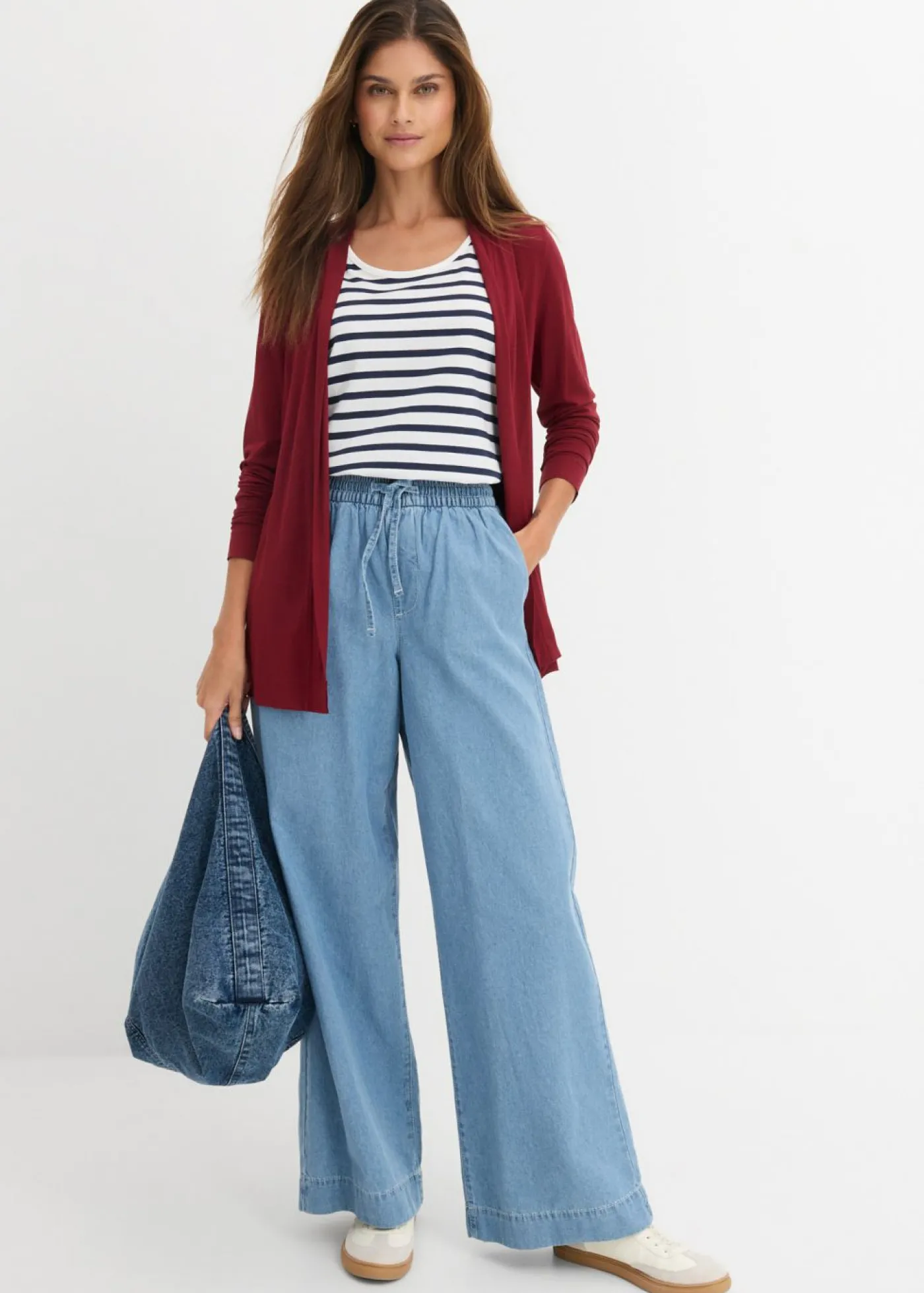 bonprix bonprix Vaqueros anchos de talle medio con cinturilla cómoda azul hielo denim usado Sale