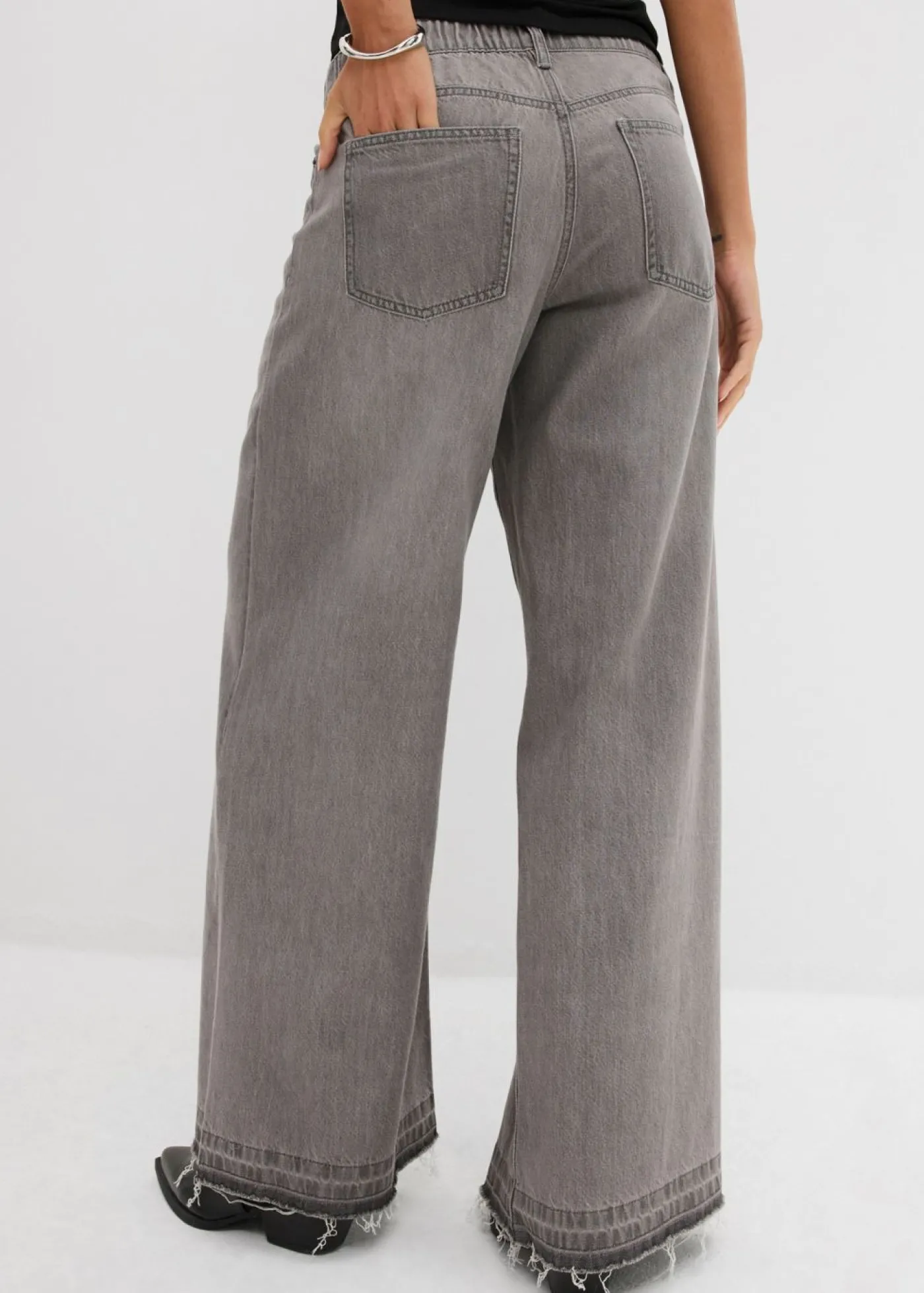 bonprix bonprix Vaqueros anchos de talle medio con cinturilla cómoda denim gris claro usado Sale