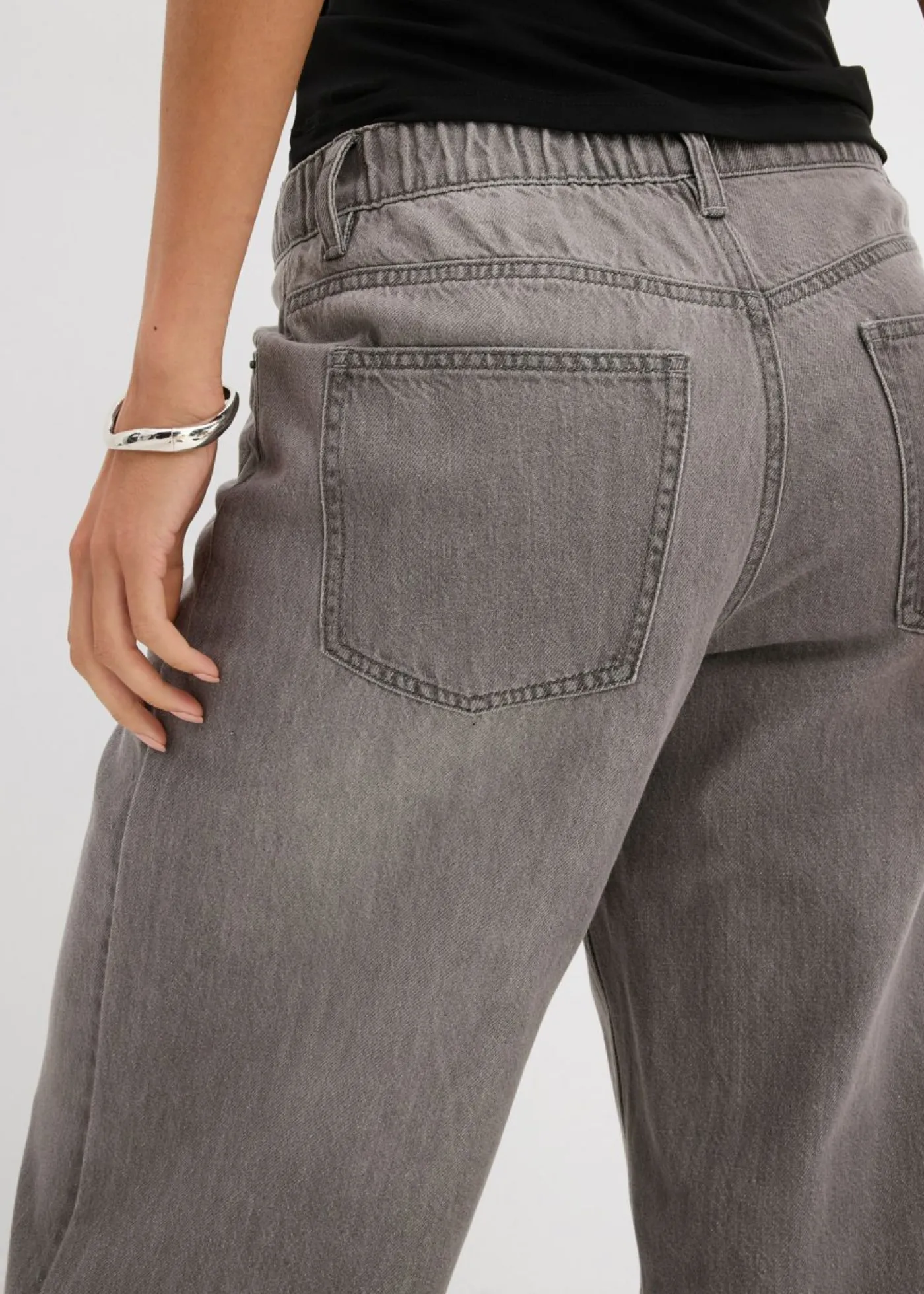 bonprix bonprix Vaqueros anchos de talle medio con cinturilla cómoda denim gris claro usado Sale