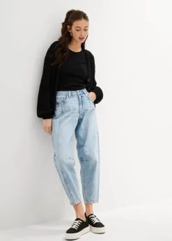 bonprix bonprix Vaqueros barrel, mid waist, low stretch, cropped Denim hielo desgastado Hot
