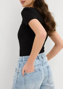 bonprix bonprix Vaqueros barrel, mid waist, low stretch, cropped Denim hielo desgastado Hot