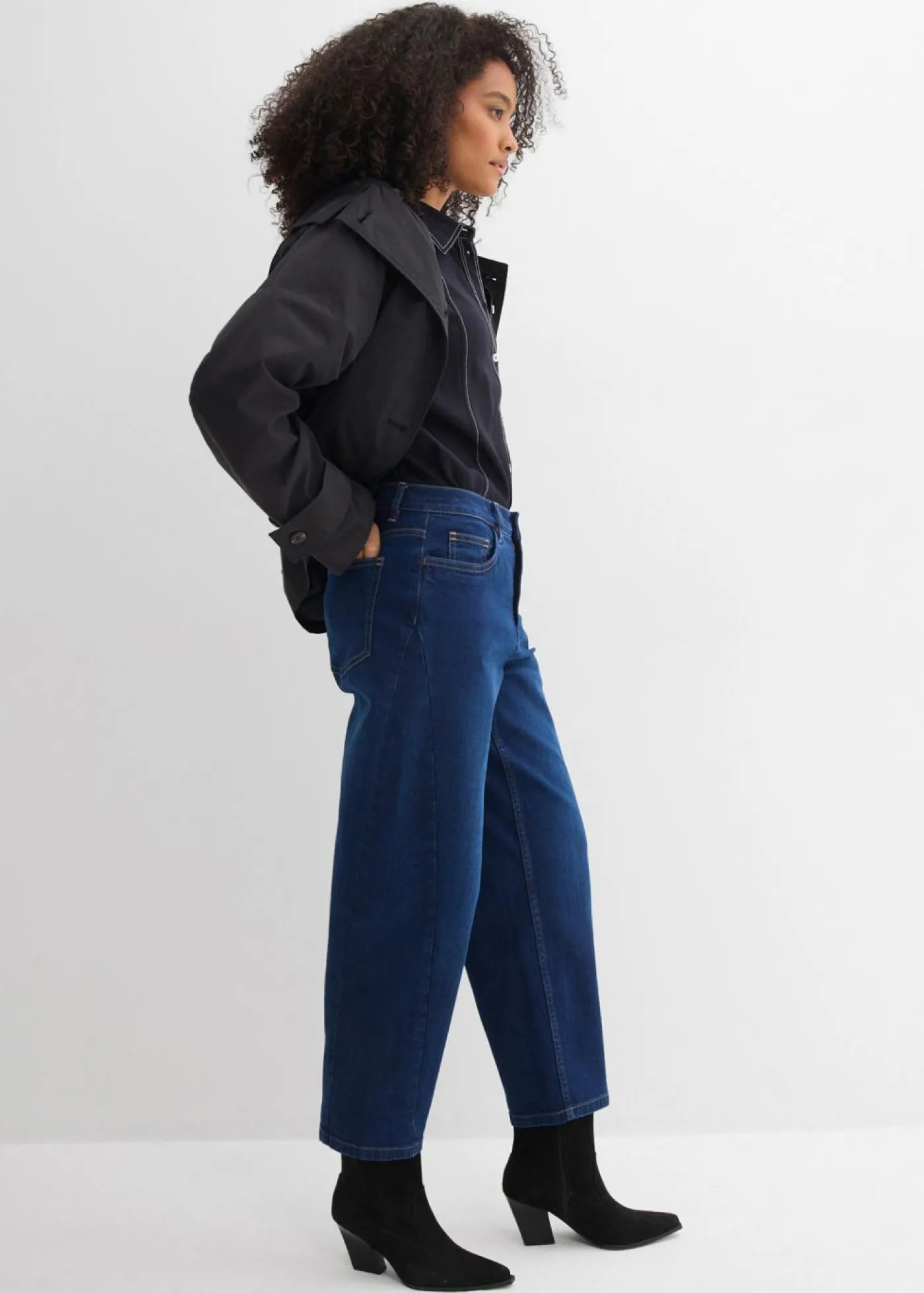 bonprix bonprix Vaqueros barrel, mid waist, de algodón orgánico azul oscuro denim usado Sale