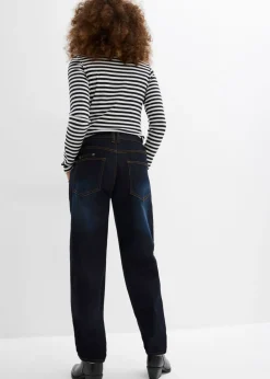 bonprix bonprix Vaqueros barrel, mid waist, elástico Denim oscuro desgastado Online