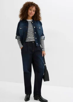 bonprix bonprix Vaqueros barrel, mid waist, elástico Denim oscuro desgastado Online