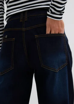 bonprix bonprix Vaqueros barrel, mid waist, elástico Denim oscuro desgastado Online