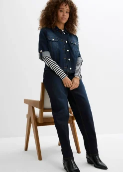 bonprix bonprix Vaqueros barrel, mid waist, elástico Denim oscuro desgastado Online