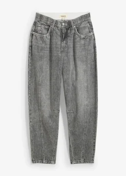 bonprix bonprix Vaqueros barrel, mid waist, low stretch, cropped Denim gris claro desgastado