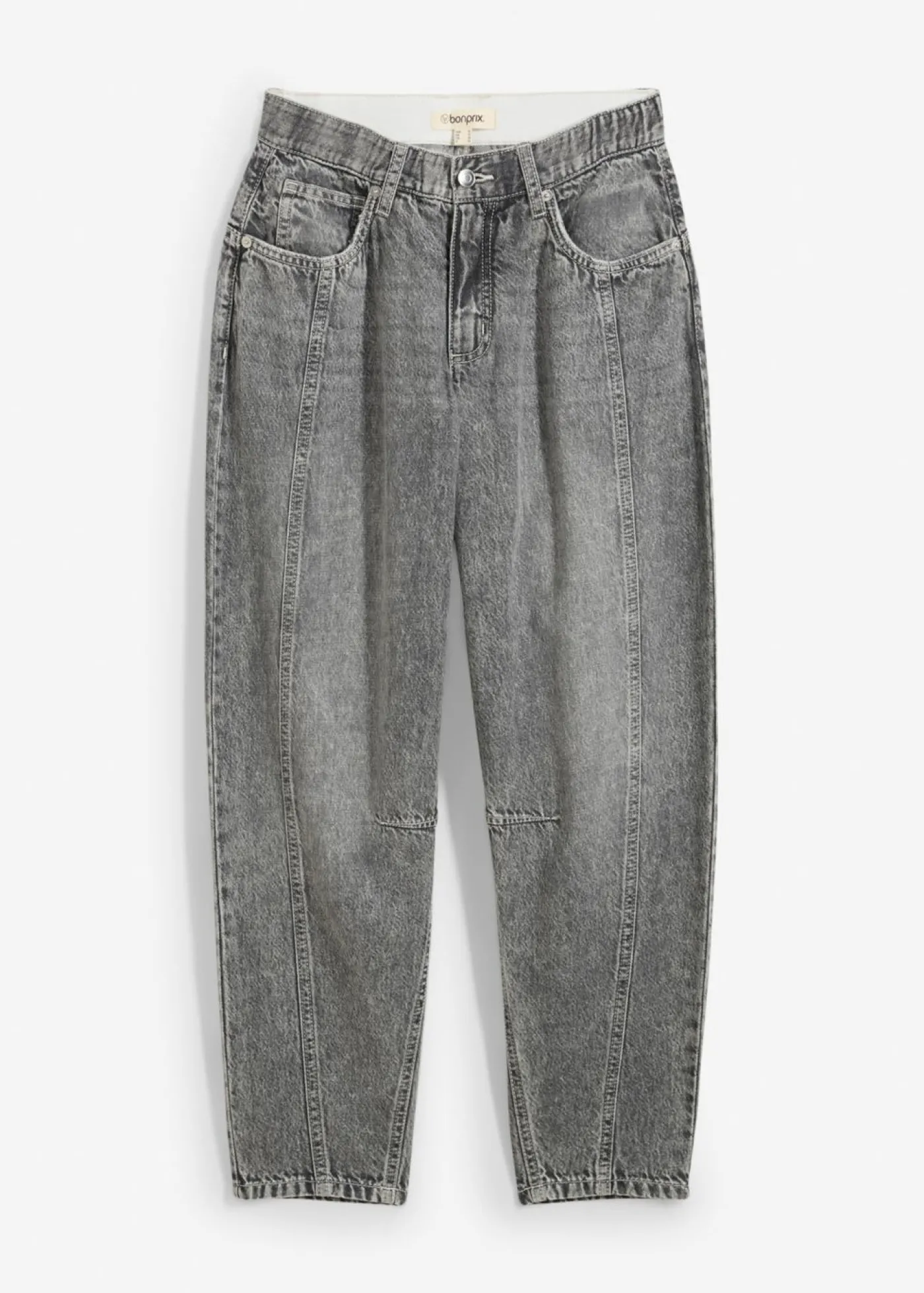 bonprix bonprix Vaqueros barrel, mid waist, low stretch, cropped Denim gris claro desgastado