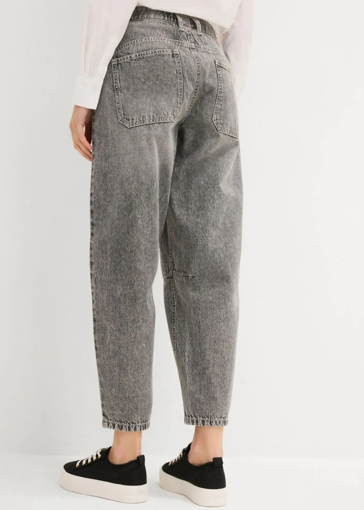 bonprix bonprix Vaqueros barrel, mid waist, low stretch, cropped Denim gris claro desgastado