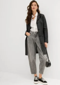 bonprix bonprix Vaqueros barrel, mid waist, low stretch, cropped Denim gris claro desgastado