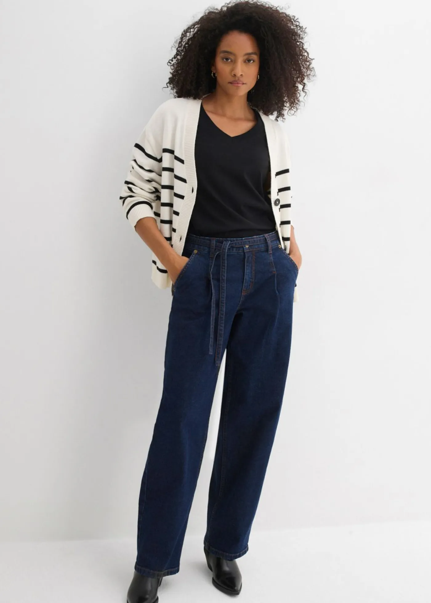 bonprix bonprix Vaqueros barrel, mid waist Azul oscuro denim Online