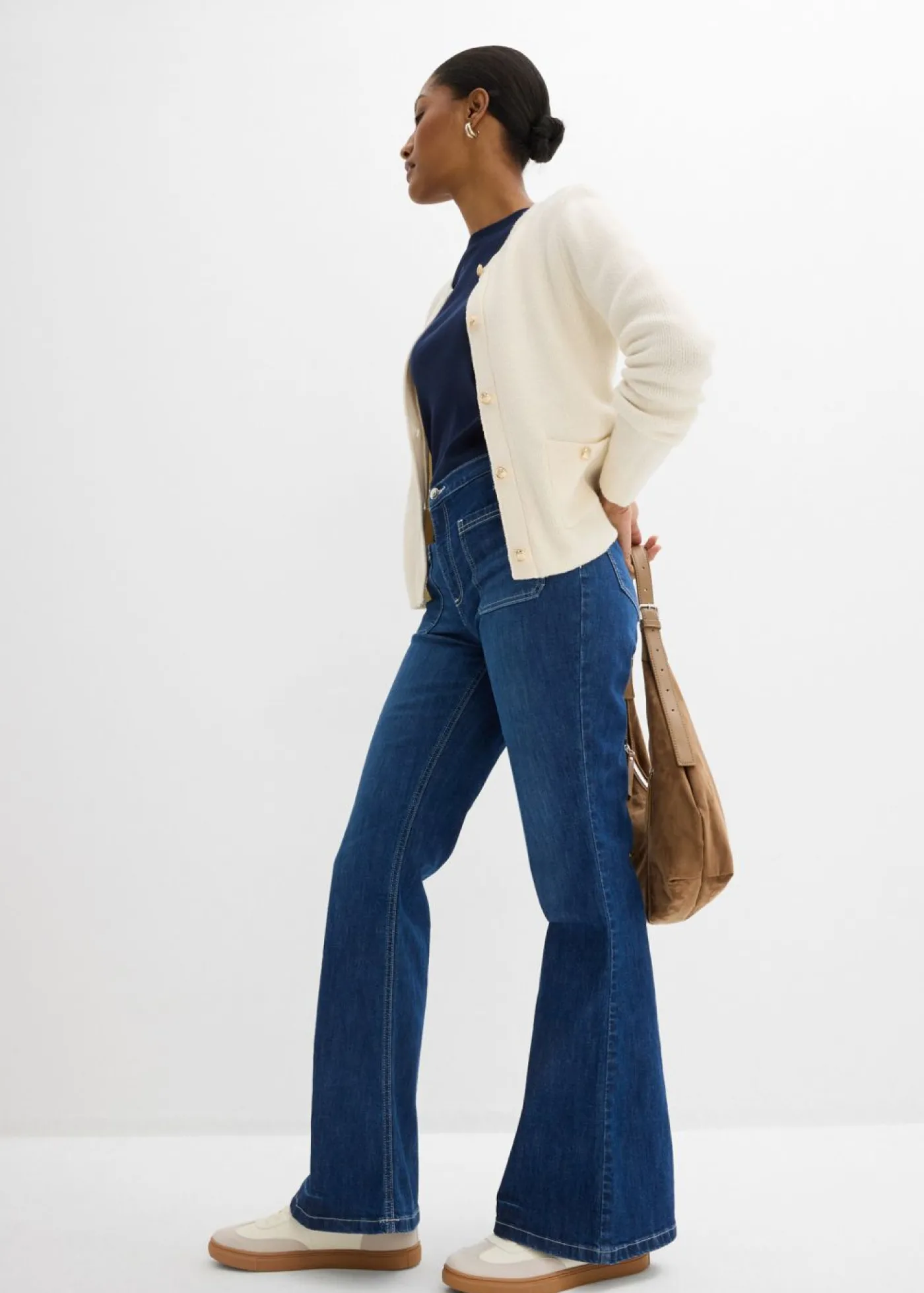 bonprix bonprix Vaqueros bootcut, high waist, largo completo y elásticos Azul piedra usado Sale
