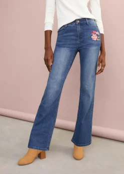 bonprix bonprix Vaqueros bootcut, high waist, cintura cómoda Denim desgastado Discount