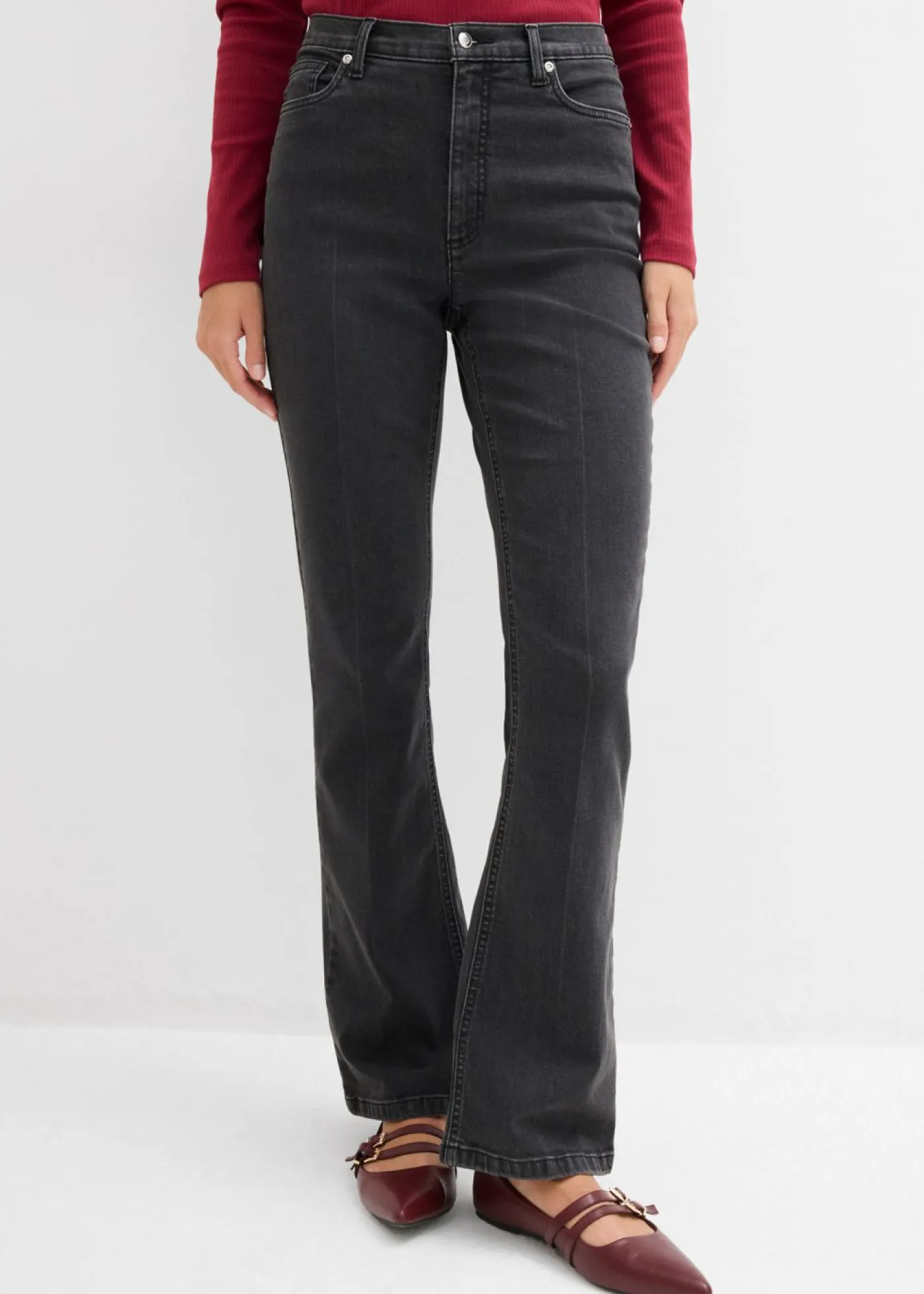 bonprix bonprix Vaqueros bootcut, high waist Denim gris oscuro desgastado New